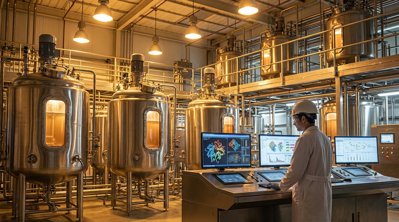 Precision fermentation bioreactors in an industrial facility