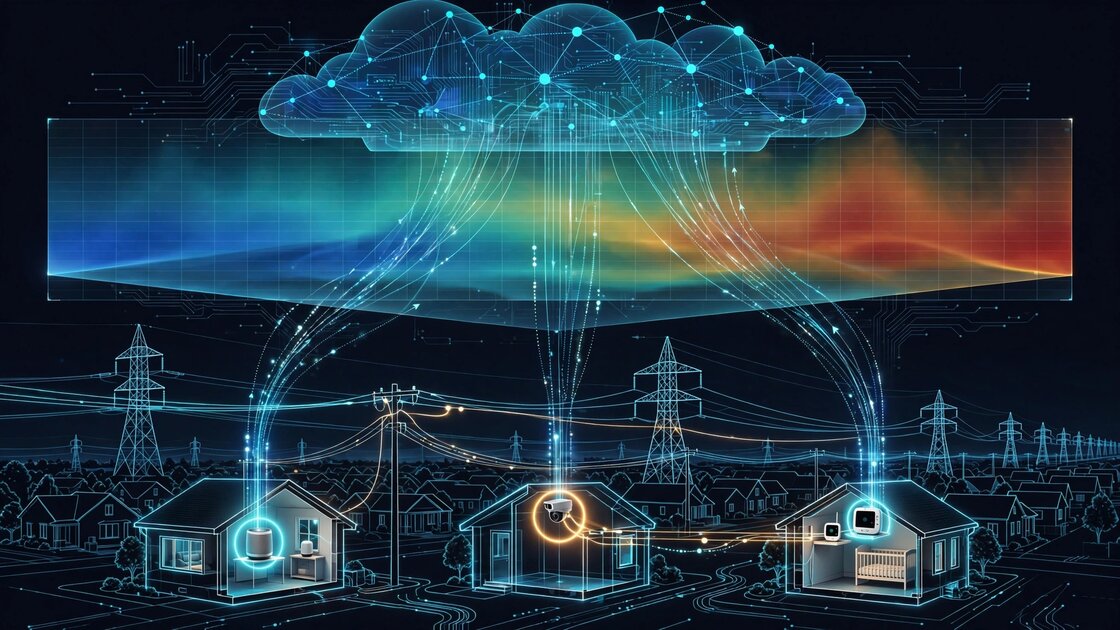Consumer IoT devices capturing mains hum for distributed power grid frequency monitoring