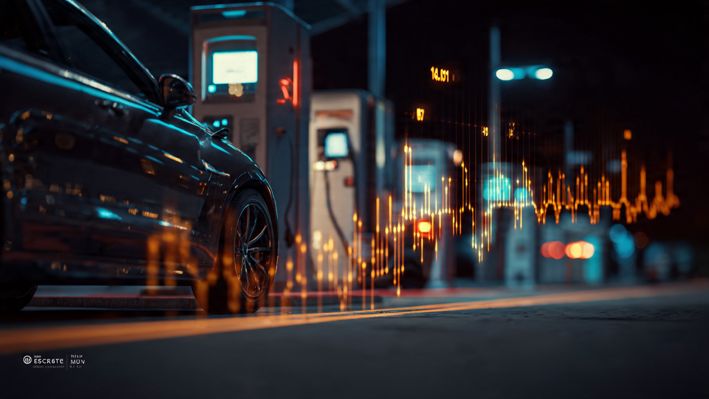 Row of electric vehicles connected to bidirectional chargers