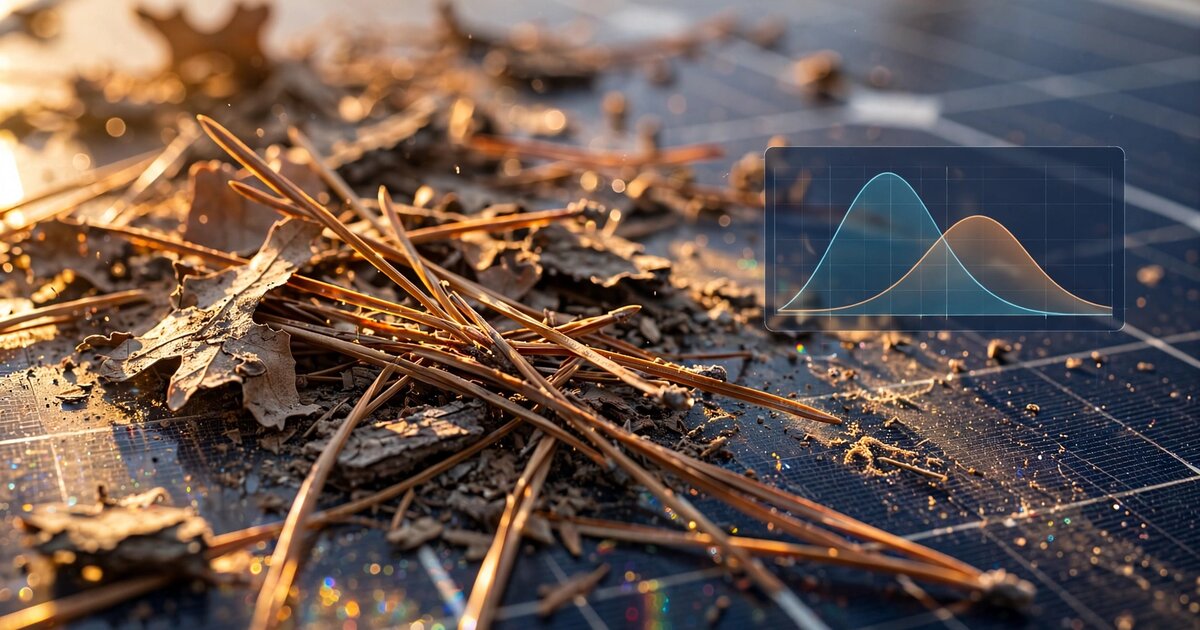 Rooftop solar panels with organic debris soiling layer analyzed for wildfire risk