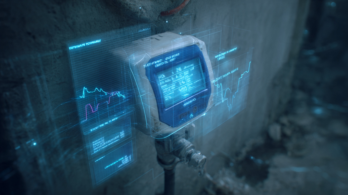 Smart water meter with pressure transient waveforms and fixture identification data overlays