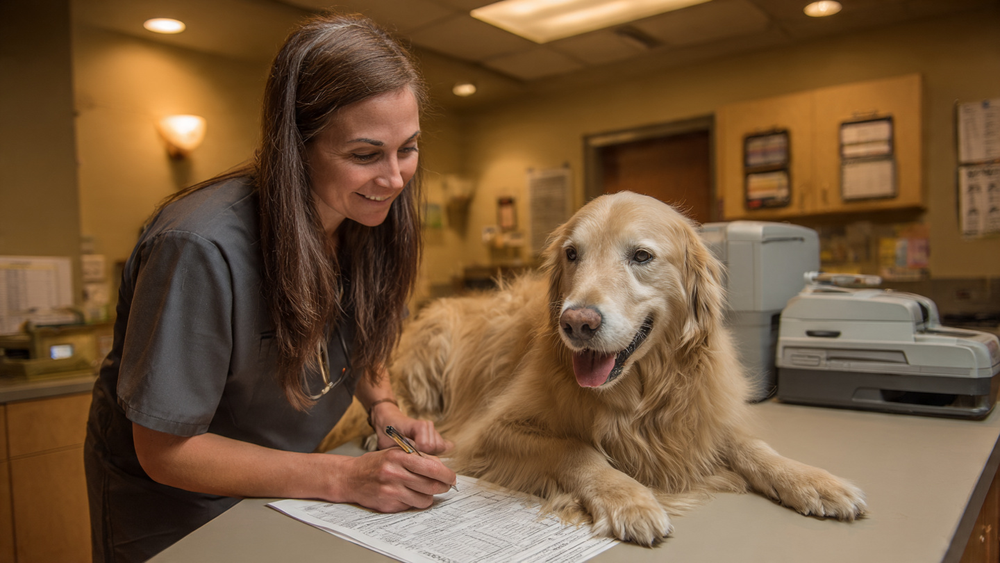Veterinary clinic with insurance paperwork